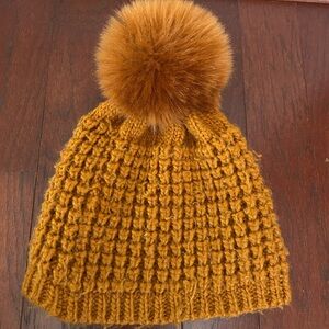 KYI KYI Canada Orange Thick Knit Fleece Lined Pom Pom Beanie Hat One Size